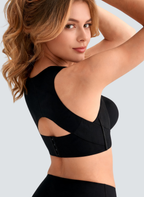 Posture Jelly Bra in Black, back and side view showing wide coverage panels