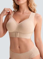 Posture Jelly Bra in Nude, front view showing broad straps and wraparound support band