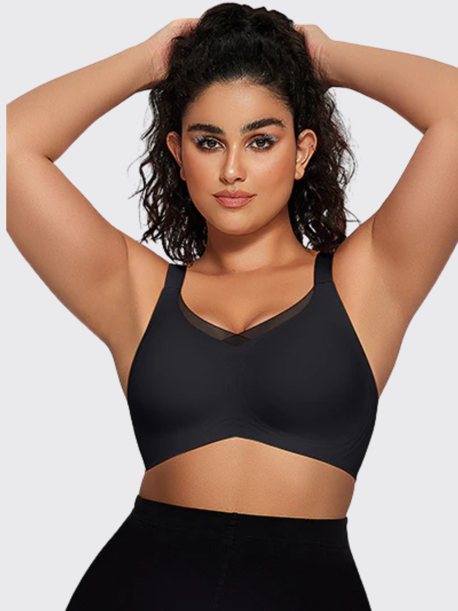 Wireless V-Neck Mesh Push-Up Bra